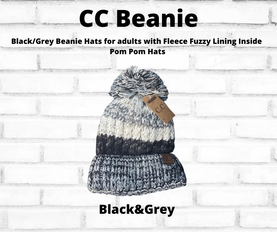 CC Beanie Hats for adults with Fleece Fuzzy Lining Inside | Pom Pom Hats | Crochet CC Beanie Hat