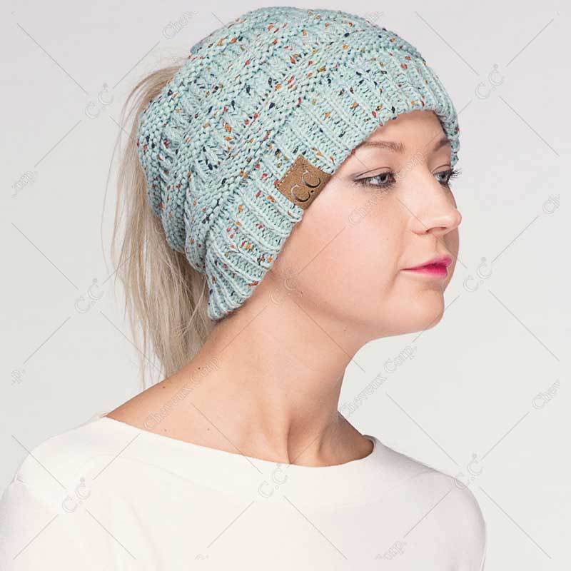 CC Confetti Speckles Messy Bun Beanie Tail/Ponytail Beanie with Quality stretchable materials | Comfortable for Woman during Winter