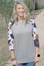 Load image into Gallery viewer, COUNTRY CHIC COWHIDE 3/4 SLEEVE RAGLAN TEE
