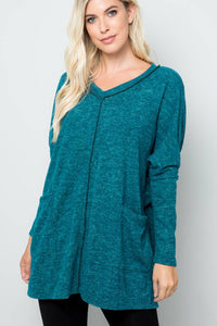 Teal Long Sleeve with Front Pockets PLUS Size